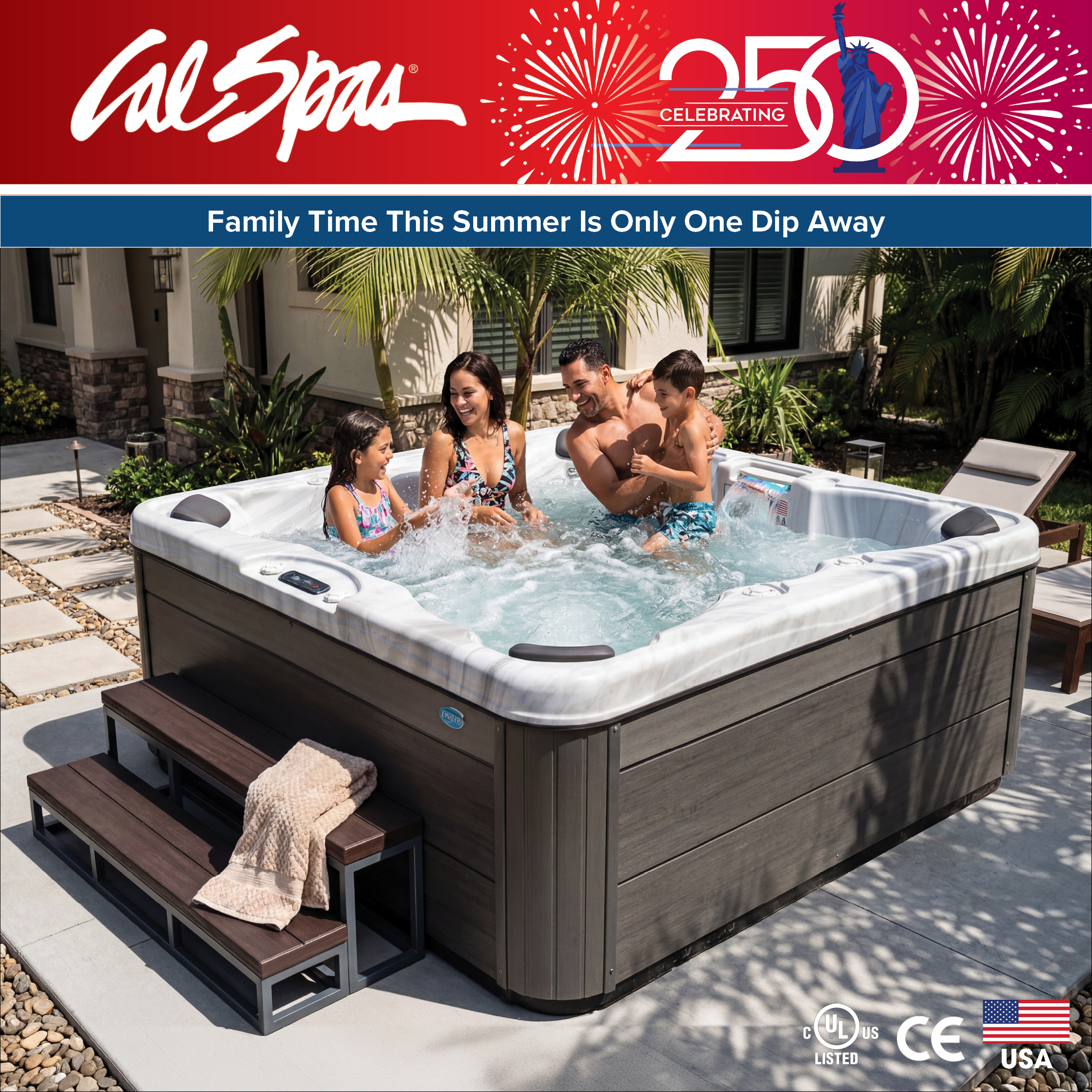 Calspas hot tub being used in a family setting - Newark